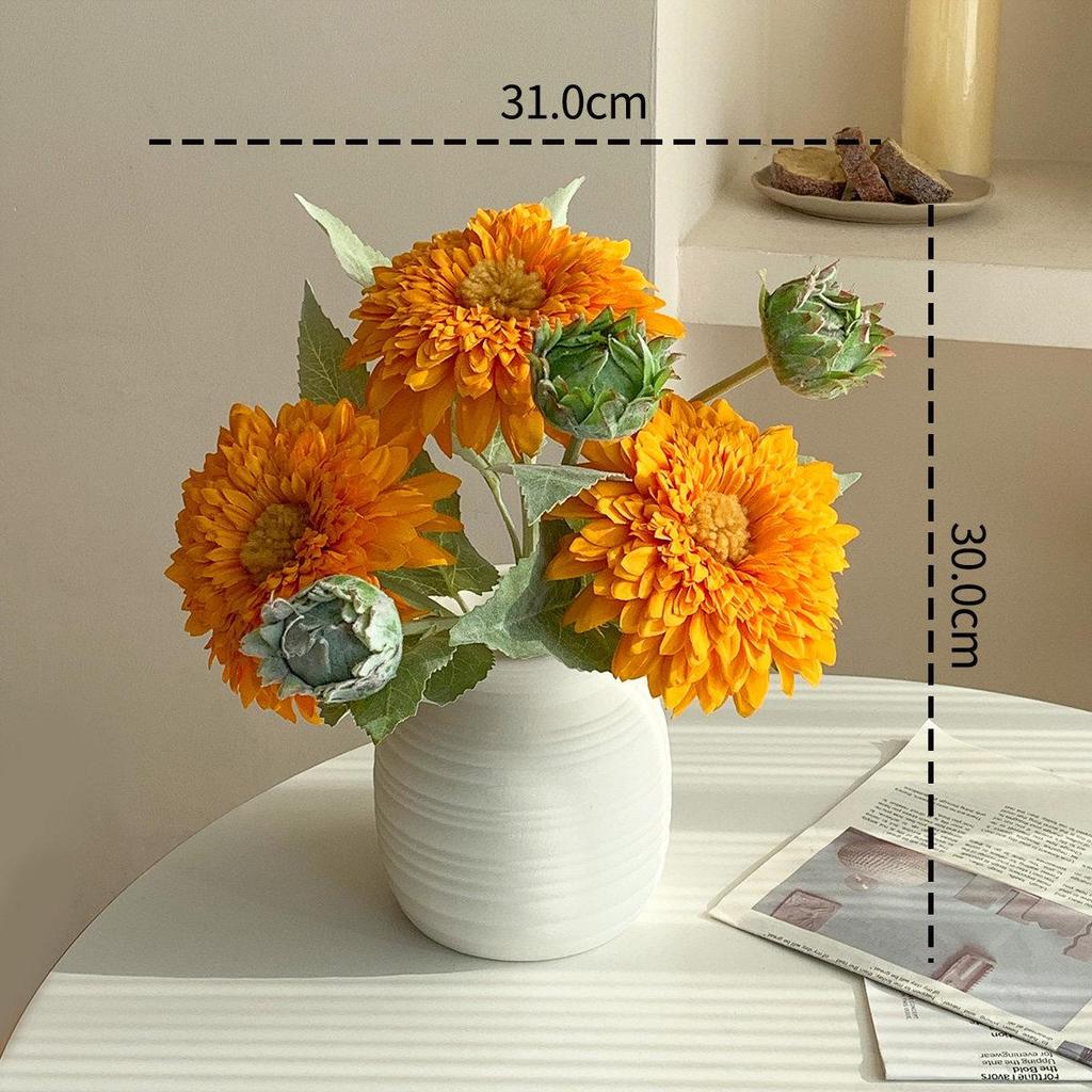 Teddy Sunflower Artificial Bouquet for Living Room, Entryway, Dining Table, Camping, and Retro Arrangements