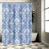 Blue and White Damask Shower Curtain with Waterproof Fabric for Bathroom Decor
