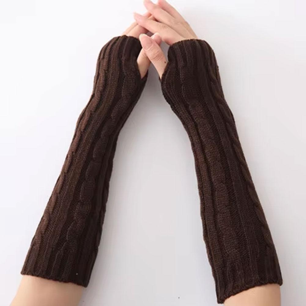 Fashion Winter Lolita Long Fingerless Gloves Women Winter Arm Warmer Knitted Arm Sleeve Casual Soft Girls Punk Gothic Mittens
