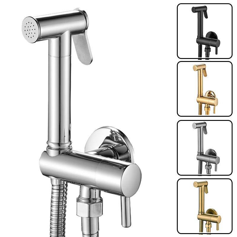 Gold Brass Bidet Faucet Black Handheld Toilet Bidet Bathroom Set Shattaf Sprayer Portable Hygienic Shower Gray