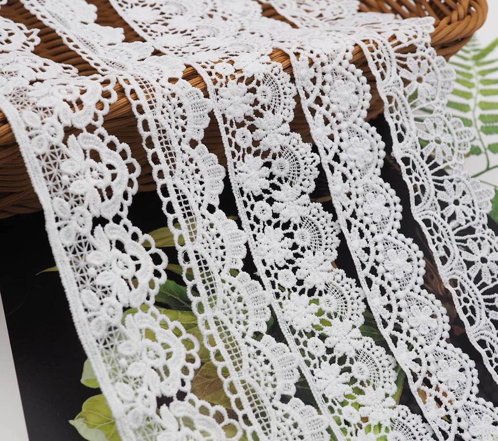 Sempiterno 5-Style Trendy White Mini Floral Lace Fabric Milk Silk Hair Ornament Embroidery Lace Thread Approx. 1m Wedding Home Textile DIY Decoration