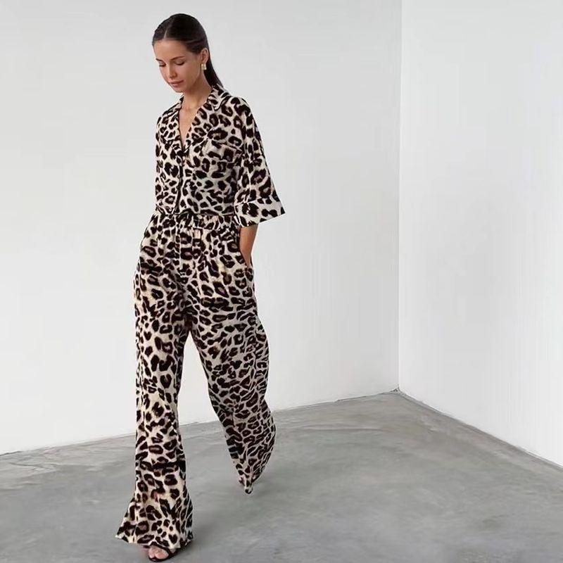 

Fashion Leopard Print Print Top and Trousers Loose Outfit Leopard Print Top and Pants Set Leopard print Print S