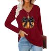 Women's Halloween V-neck Pumpkin Print Long Sleeve Top (2025)