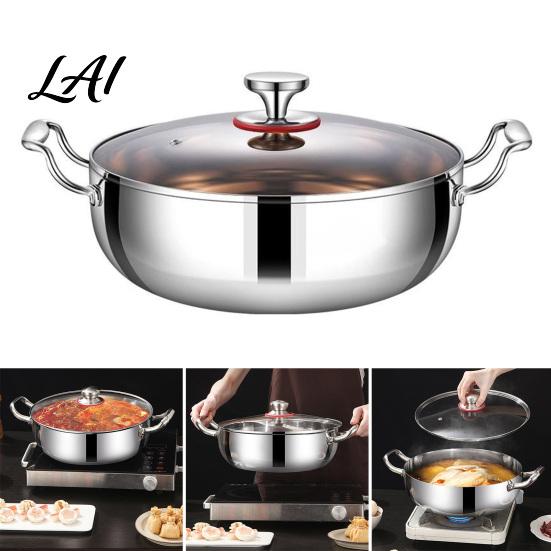 Versatile Steaming And Hot Pot Stainless Steel Soup with Transparent Glass Lid Heat-Insulated Durable Induction Compatible Stockpot Double