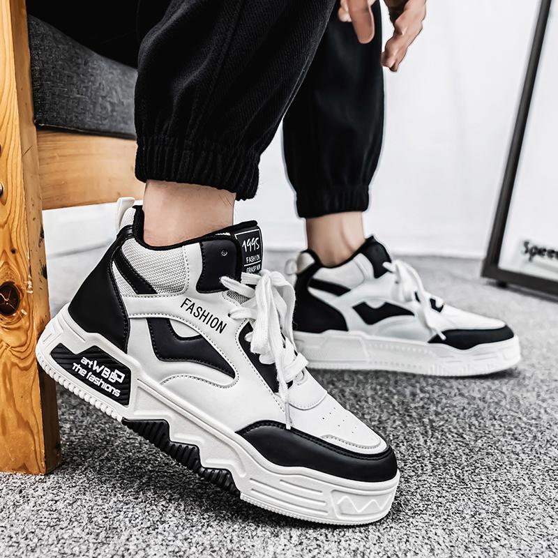 Men's High-top Casual Shoes Four Seasons New Thick Sole Outdoor Walking Shoes Soft Sole Korean Breathable Flat Sports Board Shoe