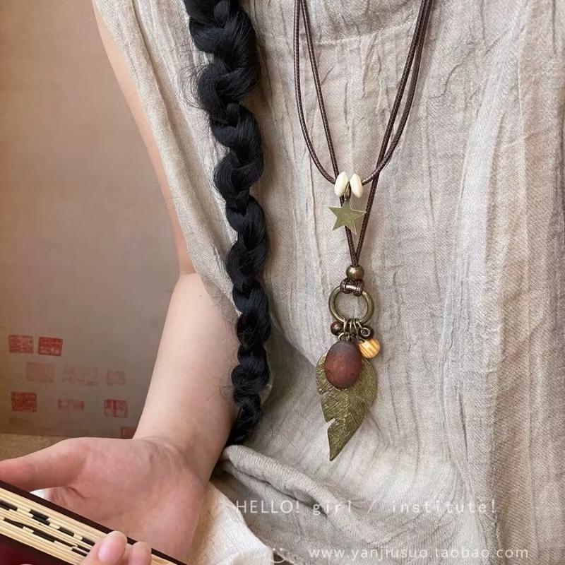 Long fringed necklace women's retro Zen niche sweater chain versatile Yunnan accessories