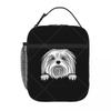 Punk Cotton Peeking Dog Lunch Bag Reusable Portable Cooler Thermal Lunch Box Oxford Bento Tote Bag for Work Travel Picnic