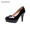 Patent Leather Platform Stiletto Heels Round Toe Pumps Classic Office Ladies Party Shoes Comfortable Footwear Zapatos Para Mujer