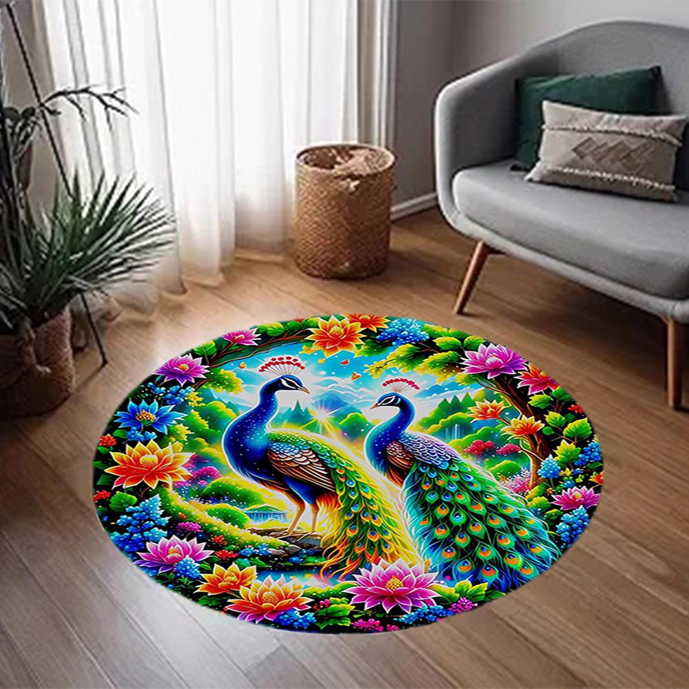 1pc Home Carpet Peacock Design Non-slip Rug for Office Decor and Living Room Gift Ideas