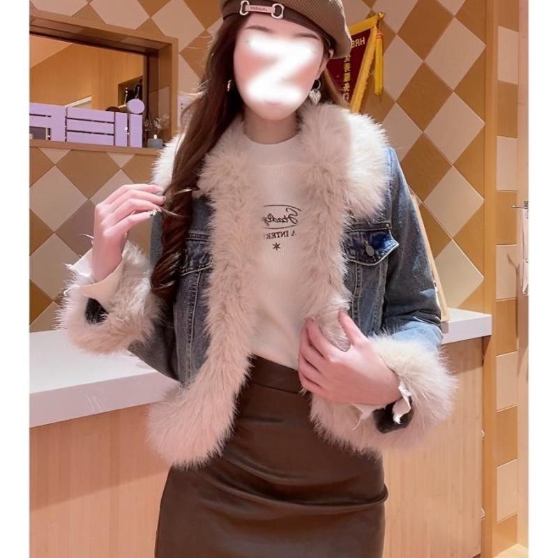 Denim Jacket Women's New Winter Velvet Thickened Autumn and Winter Loose Jacket Cotton-padded Coat
