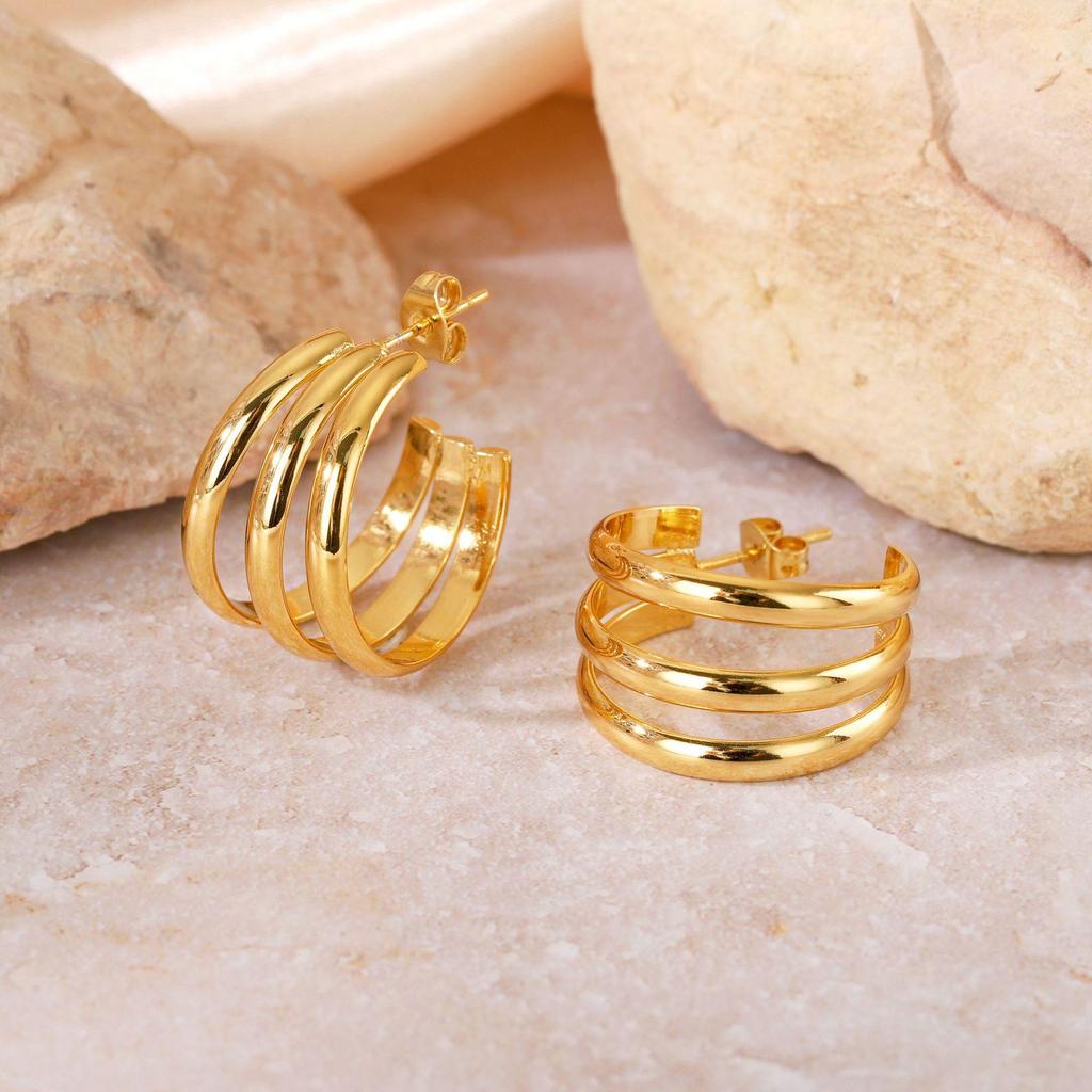 Gold Titanium Steel Multilayer Hoop Earrings - Light Luxury, Colorfast, High-End Feel