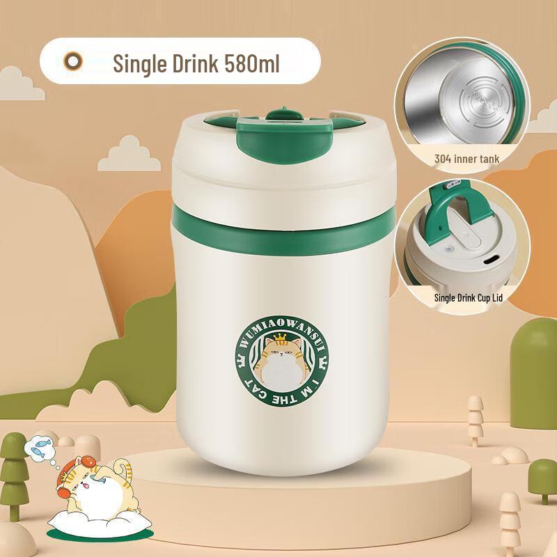 A1 Cartoon Cat Stainless Steel Straw Mug 580ml Single Drink