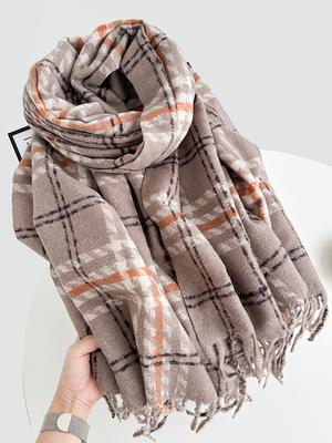 Autumn Winter Women Preppy Knitted Scarf Lady Men Casual Classic Plaid Tassel Scarve Wrap Shawl Femme Male Unisex Fashion Korean