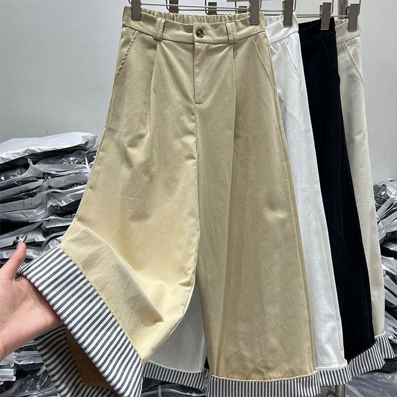 

Special Offer Stylish Stripes Hem Loose Pants Women s Pants New Arrival Retro Loose Straight-leg Cropped Casual Long Pants Khaki L