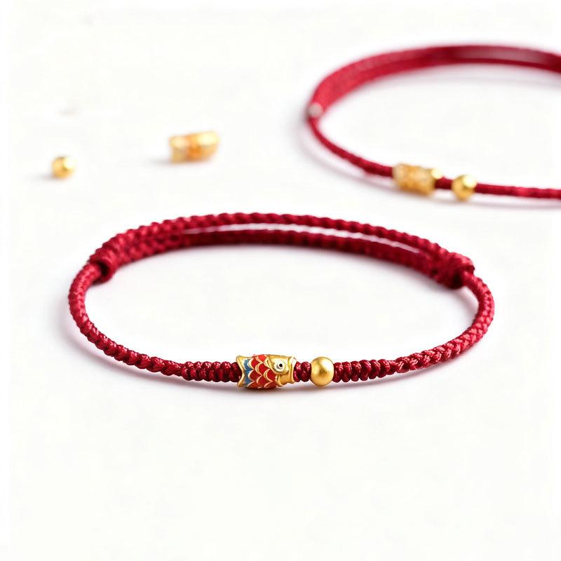 Pure Gold 999 Zodiac Red String Bracelet with Luck Beads for Baby's Full Moon or New Year