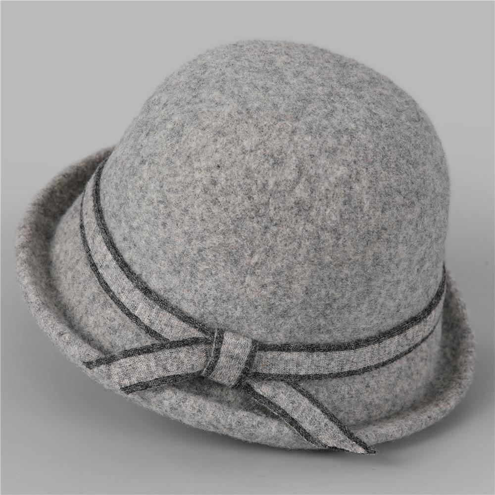 Curled Wool Mother Bucket Hat Elegant Temperament Small Face Thickened Simple Bow Warm Tide