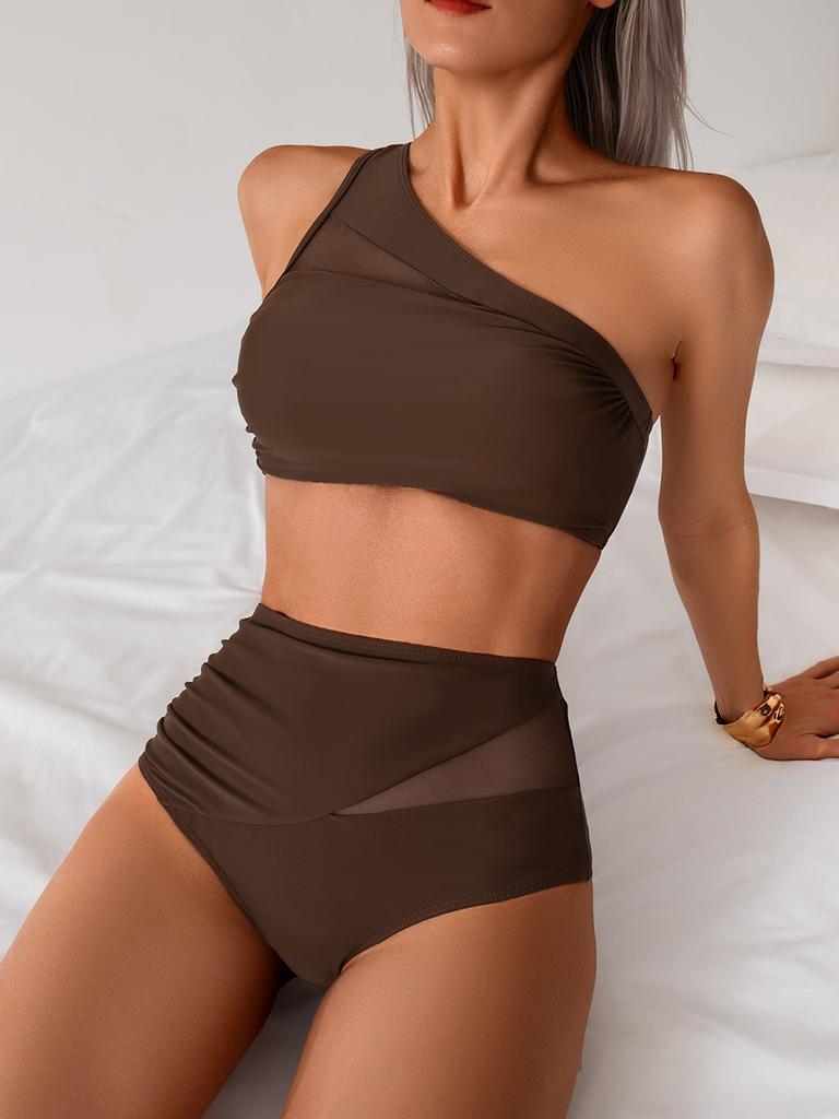 Vintage Plážové Dovolené Plavky Jednoramenné Plavky Dámské Rychleschnoucí Dělené Sexy Bikiny Plavky Jemné Prošívání V Různých Barvách Plážové Oblečení