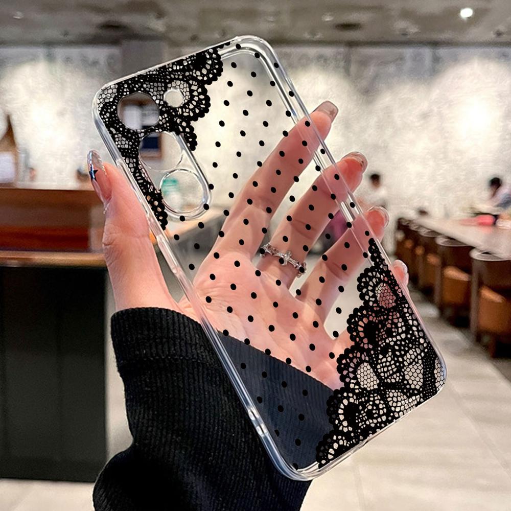 Romantic Lace Pattern Transparent Flower Phone Case For Samsung Galaxy A54 A56 A16 A17 A37 A57 A06 A07 A13 A14 M54 Clear Cover