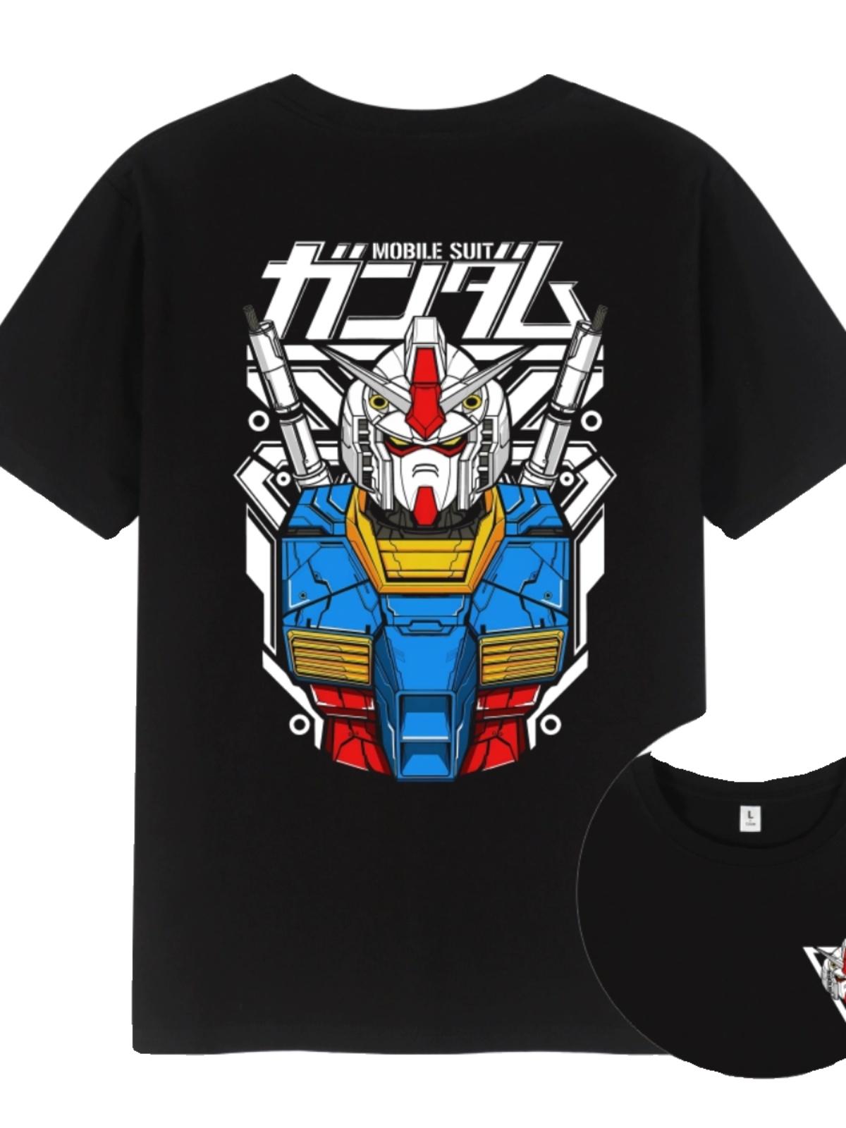 

Gundam Short-sleeved Printed T-shirt 2025 Summer Men s Trendy Brand Cartoon Printed Pure Cotton Loose Round Neck T-shirt 4XL