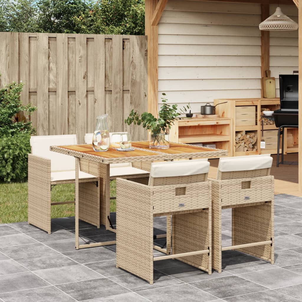 5 Piece Outdoor Dining Set with Cushions Beige Poly Rattan