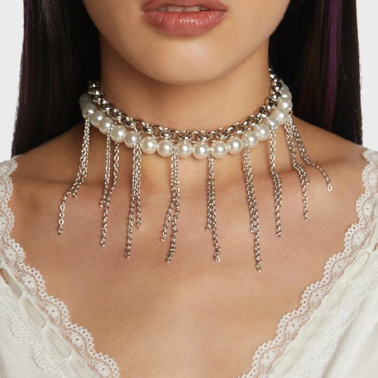 Imitation Pearls Choker Tassels Necklace Fashion Collar Necklace Jewelry