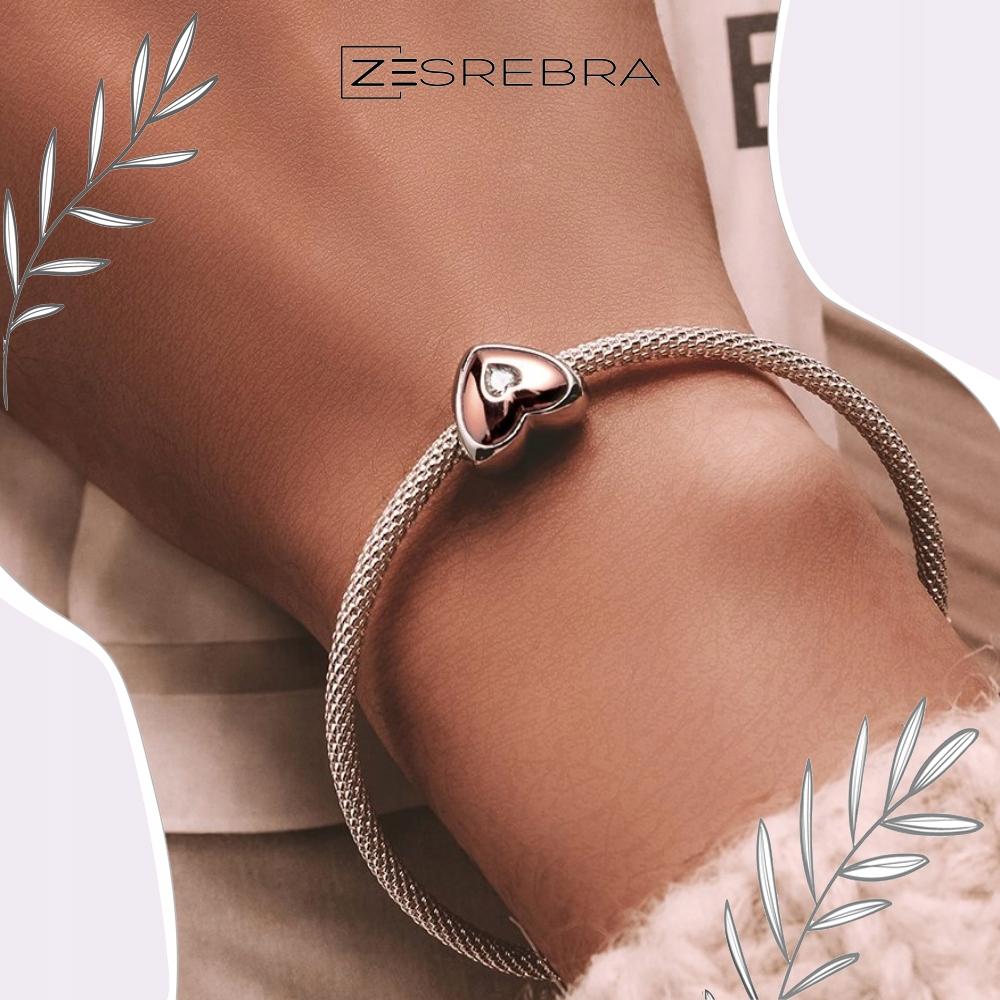 Heart Charms Rose S925 Pendant Cubic Zirconia Crystal Beads Plated