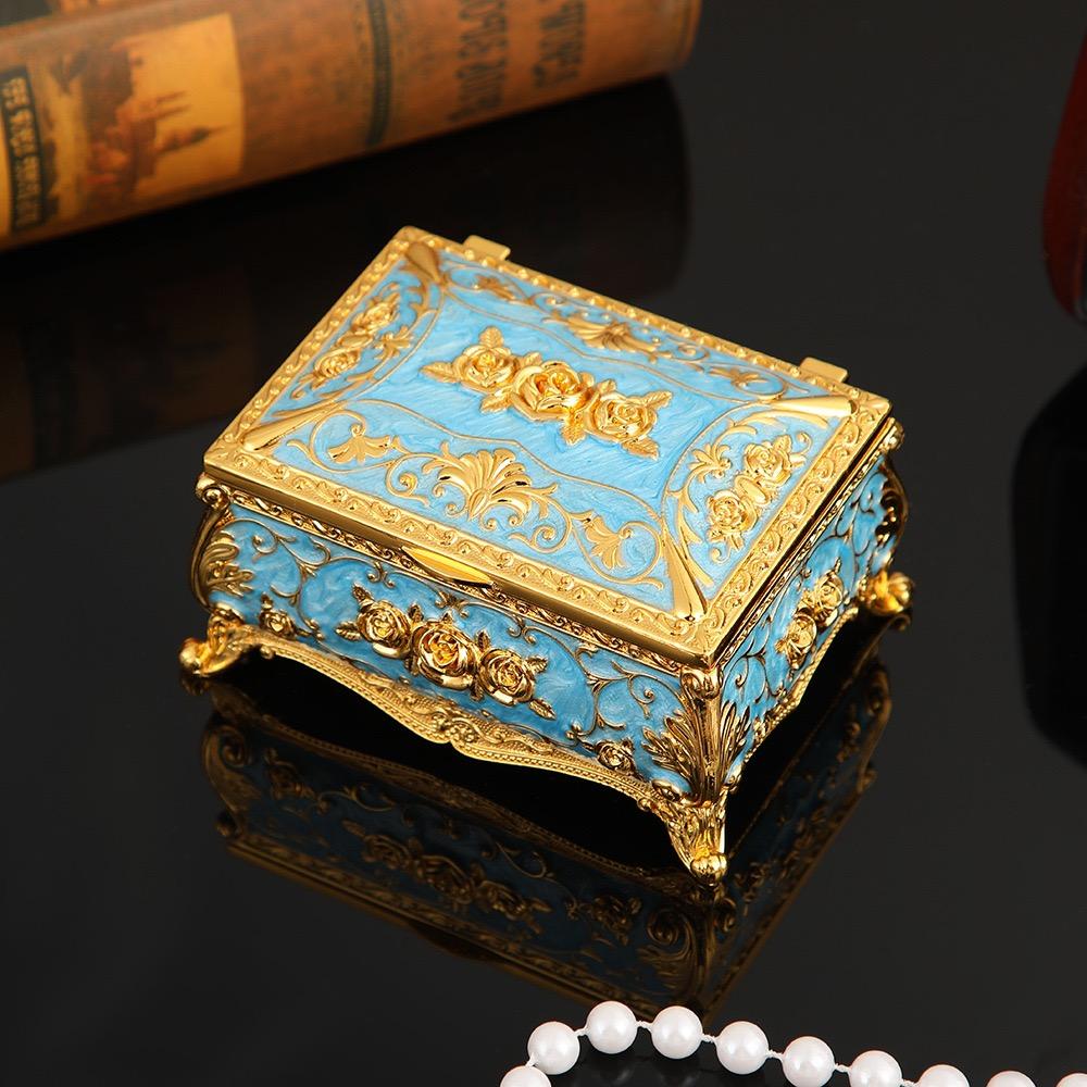 European Style Jewelry Storage Box Portable Travel Organizer Necklace Case Alloy Storage Earrings Ring Dressing Table Display