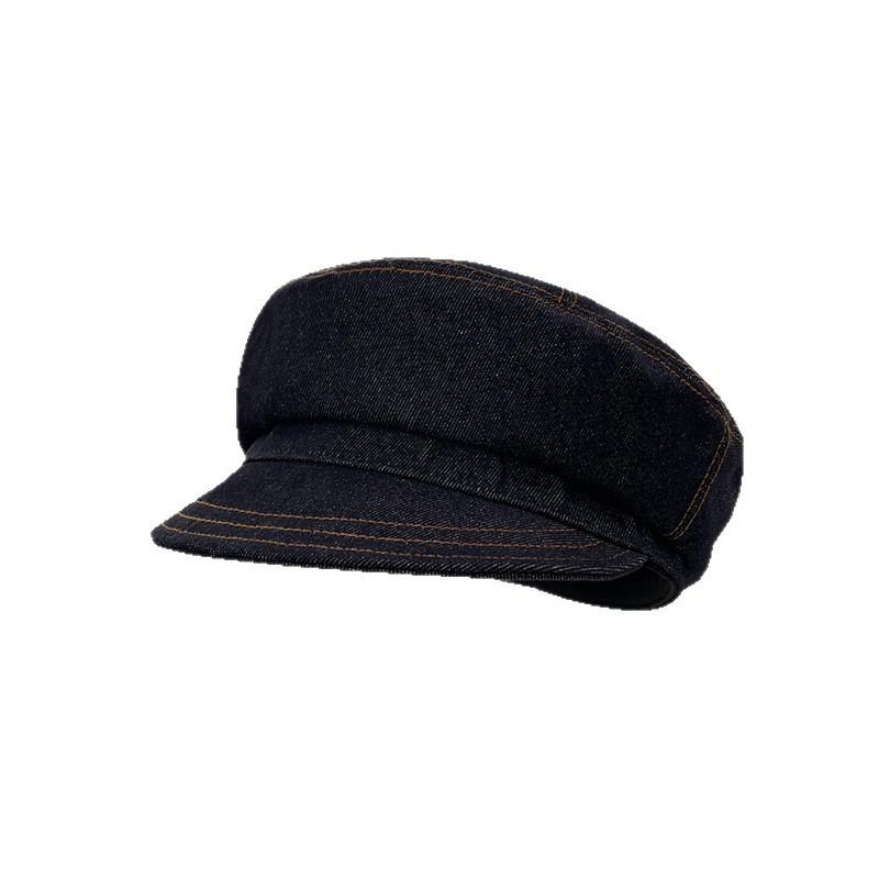 

Британская ретро джинсовая шляпа-таблетка Повседневная и универсальная кепка с козырьком из светлой ткани Солнцезащитный козырек Маленькая шляпа газетчика/художника 56-60CM