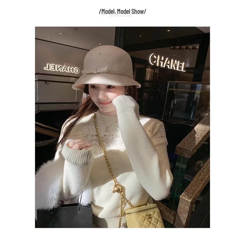 Elegant Lace Patchwork Mock Neck Knit Top M