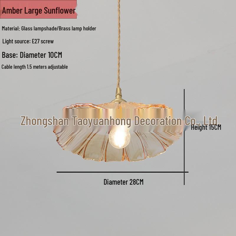 Nordic Modern Brass Sunflower Glass Pendant Lamp for Restaurant, Living Room, Bar, Bedside, Bedroom