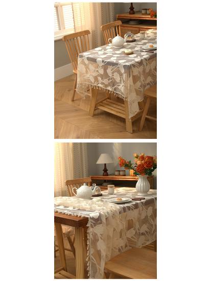 Elegant Pastoral Cotton-Linen Lace Tablecloth: Artistic, Dustproof, Non-Slip, Heat-Resistant, Hollow Design
