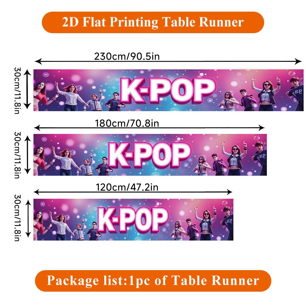 

1pcs Kpop Happy Birthday 2D Printed Table Runner Decorative Polyester Rectangular Table Cover for Indoor Outdoor Popular Dance 120x30cm