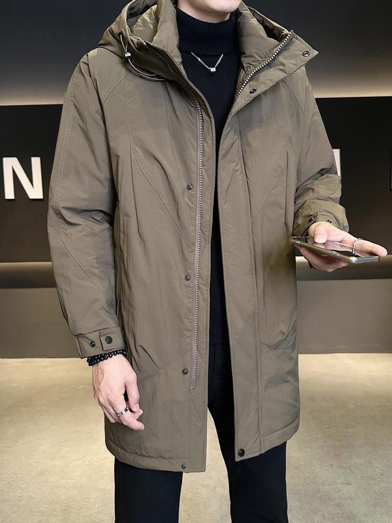 Men's Mid-length Down Jacket 2025 Winter Hooded Thick Trench Coat Trendy Outerwear