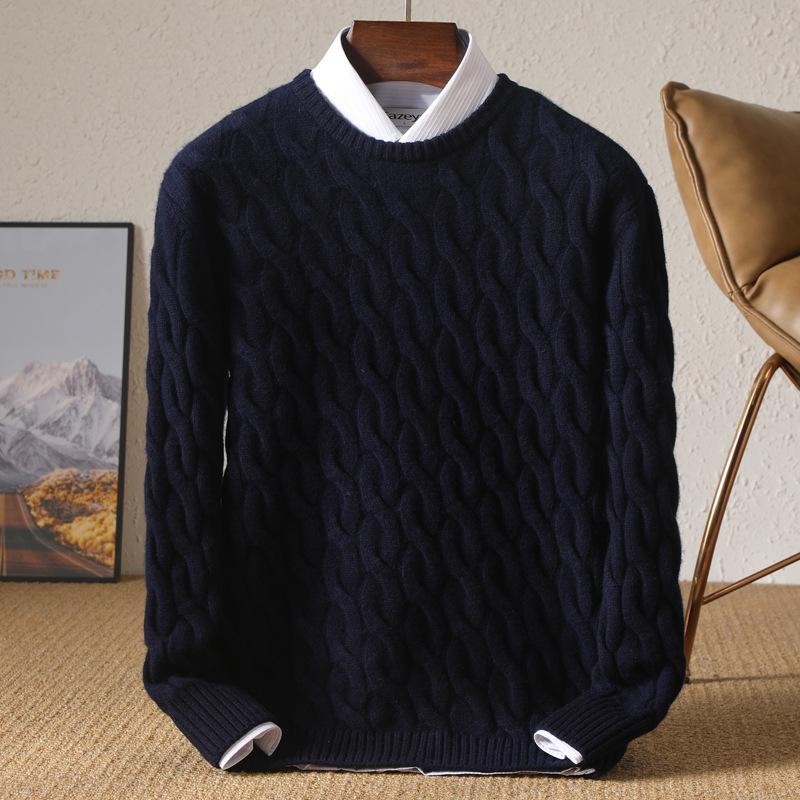 Men's Heavyweight 100% Wool Cable Knit Pullover Sweater