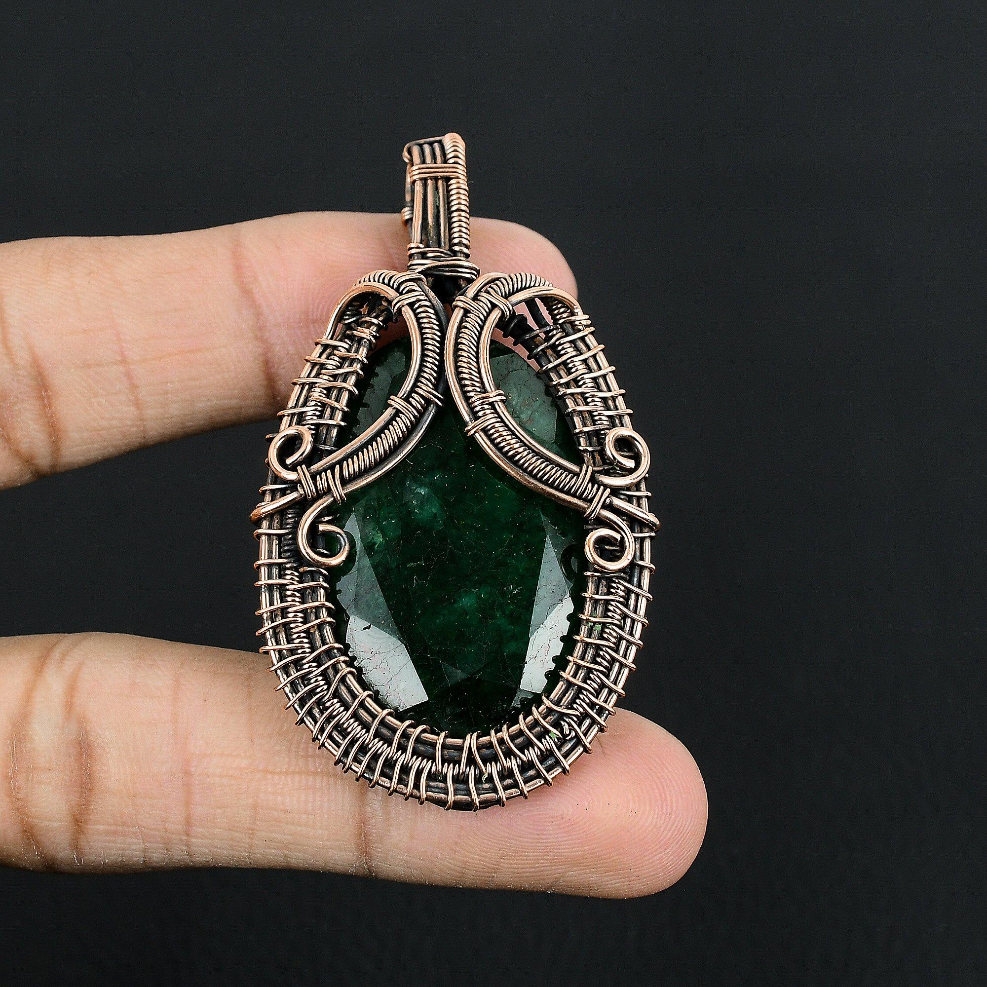 

Изумрудная подвеска, Подвеска из медной проволоки 999 пробы, Ювелирные изделия с драгоценными камнями, Подвеска ручной работы, Потрясающие украшения, Подарок для нее 2.88 Inches