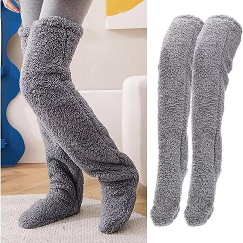 High Sock Knee Slipper Plush Cozy Fuzzy Socks Women Warm Soft Fluffy Thick Gift