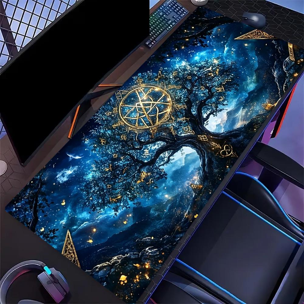 Mystical Galaxy Tree Large Gaming Mouse Pad Non Slip Rubber Lock Edge Extended Desk Mat For Gamers Office Laptop Desktop Layout