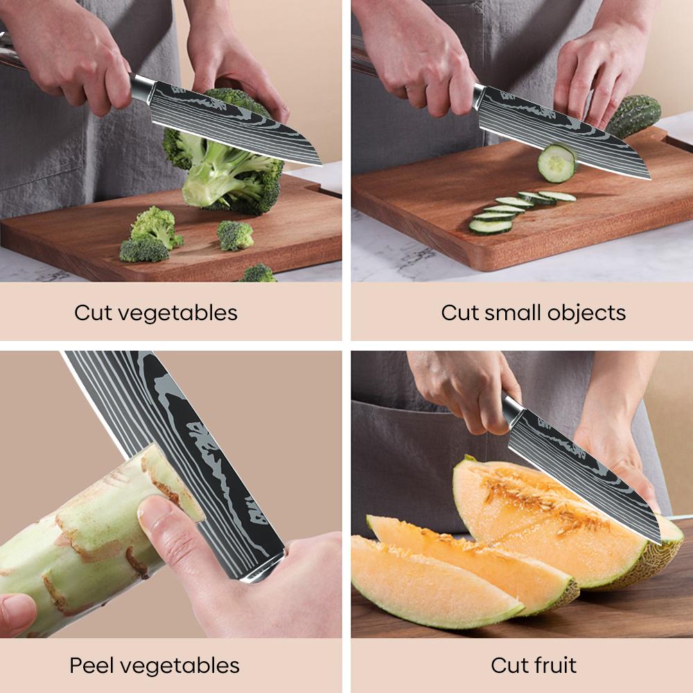 5Inch Santoku Knife 7cr17 Stainless Steel Chef Cutting Paring Santoku Kitchen Knives Full Tang Wooden Handle Utility Knife