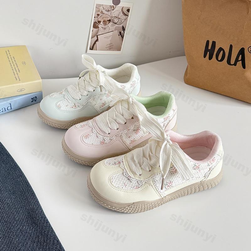 Women's Casual Sports Shoes Flower 2026 Autumn Comfortable Anti Slip Outdoor Vulcanized Shoes Lace Up Fashion Running Shoes