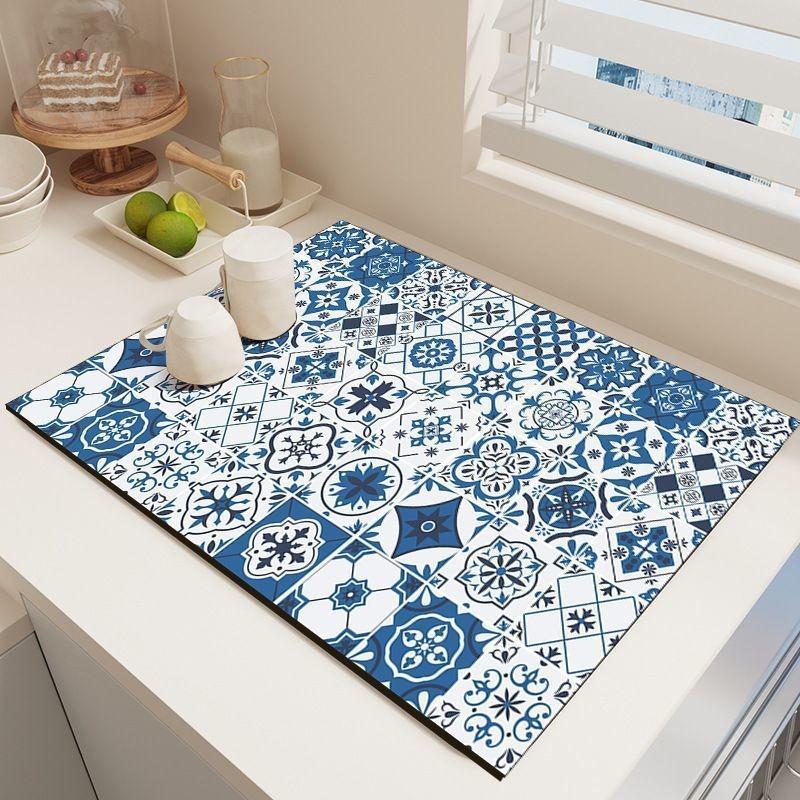 Retro Boheemse Patroon Diatomeeën Pad Waterabsorberende Pad Keuken Koffiezetapparaat Absorberende Afvoer Pad Servies Beker Droogmatten
