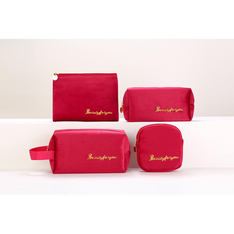 Velvet Makeup Bag Set: High-Capacity, Four-Piece Luxury Cosmetics Storage