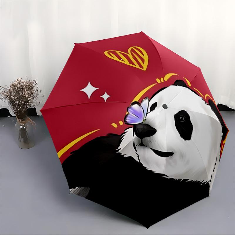 1pc Panda Butterfly Automatic Folding Umbrella - 8-Rib Compact Travel Umbrella Durable & Portable for Outdoor Use, Perfect Gift for Birthdays036