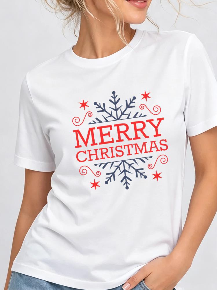 (Asian Size) Lovely Tree Style Christmas New Year Clothing T Shirt Women Fashion Festival Tee Top Print Female Woman Short Sleeve Graphic T-shirts
