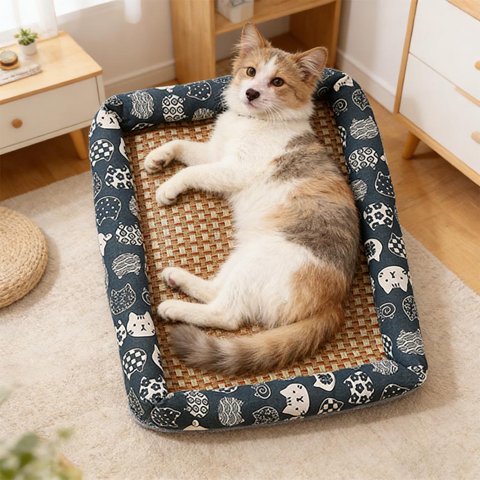 Summer Cooling Mat for Small Dogs Cats Breathable Pet Bed Pad Washable Anti Slip Dog Cat Bedding Portable Floor Cushion