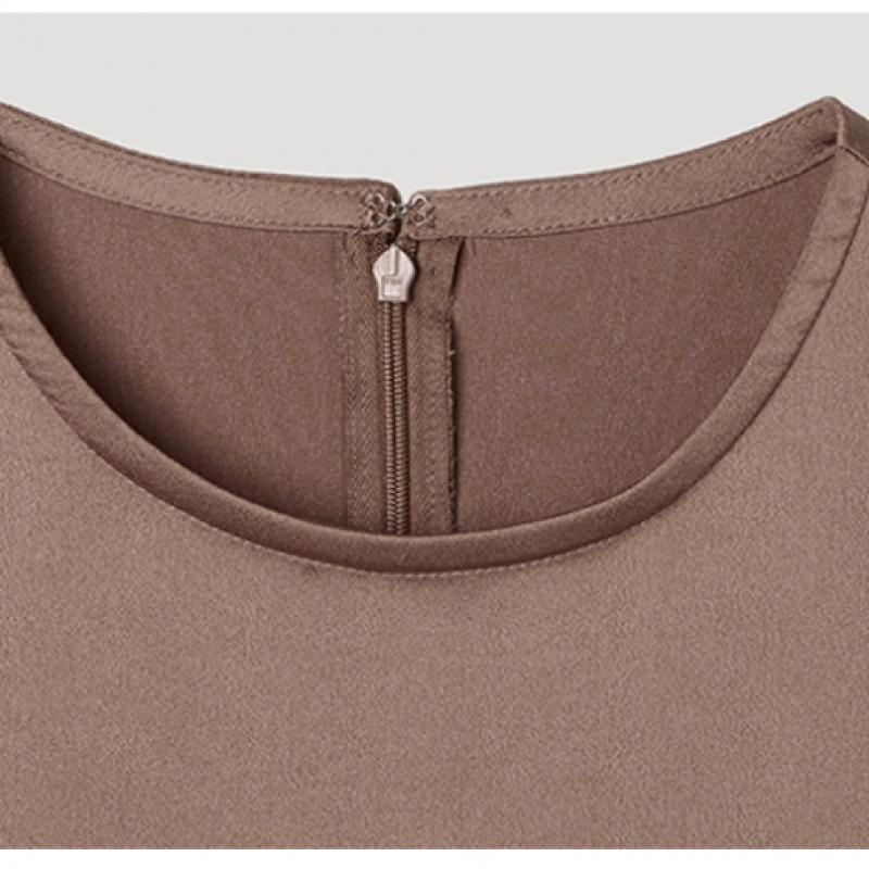 SHESMISS Satin Textured Round Neck Blouse Swwblp22070 Br