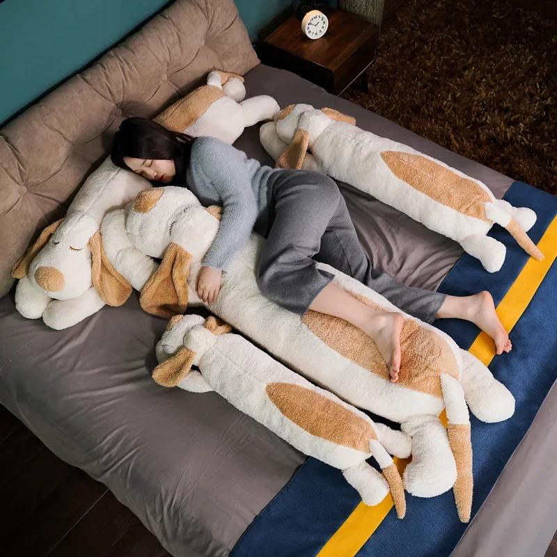 100/130/150 CM Riesiges Niedliches Plüschtier Großer Schlafender Hund Stoffwelpe Hund Weiches Tier Spielzeug Weiches Langes Kissen Baby Mädchen Geburtstagsgeschenk