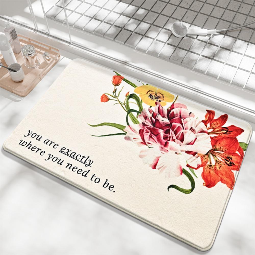 Flower Language Print Sponge Bathroom Thickening Mat Bath Non-slip Carpets In Wash Basin Bathtub  Floor Rug Shower Room Doormat Memory Foam 3D Pad