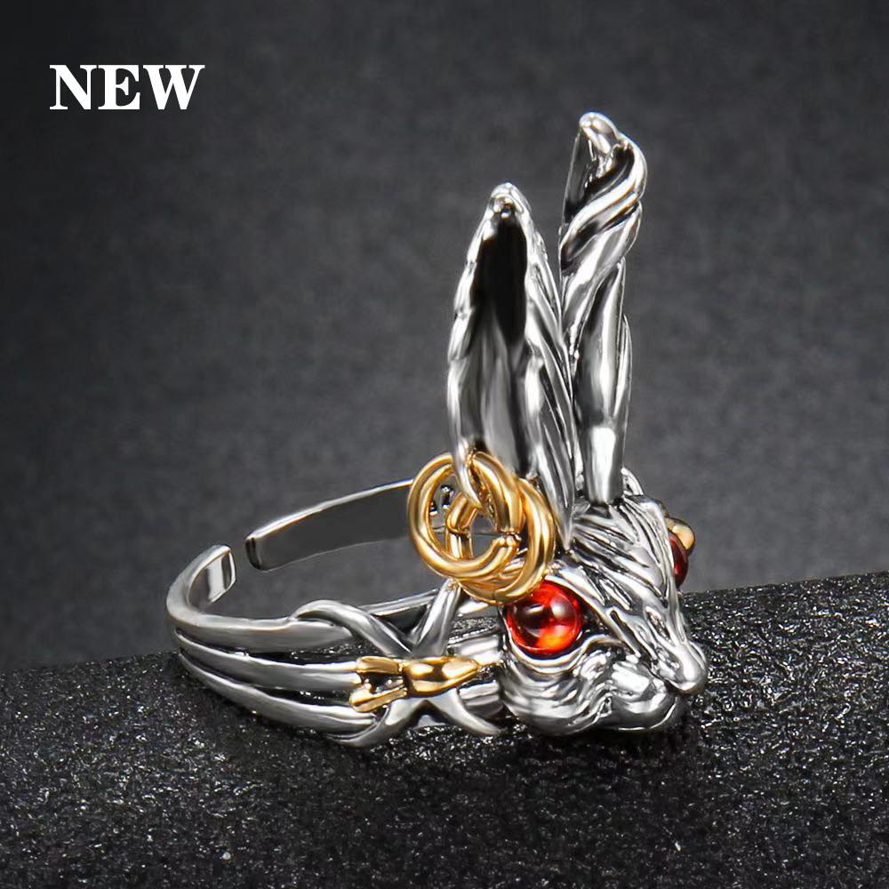 Neue Kreativität Modische Ringe Niedlicher Rotäugiger Hase Karotten-Styling Retro-Ringe Offen Verstellbar Partnerringe Damenschmuck