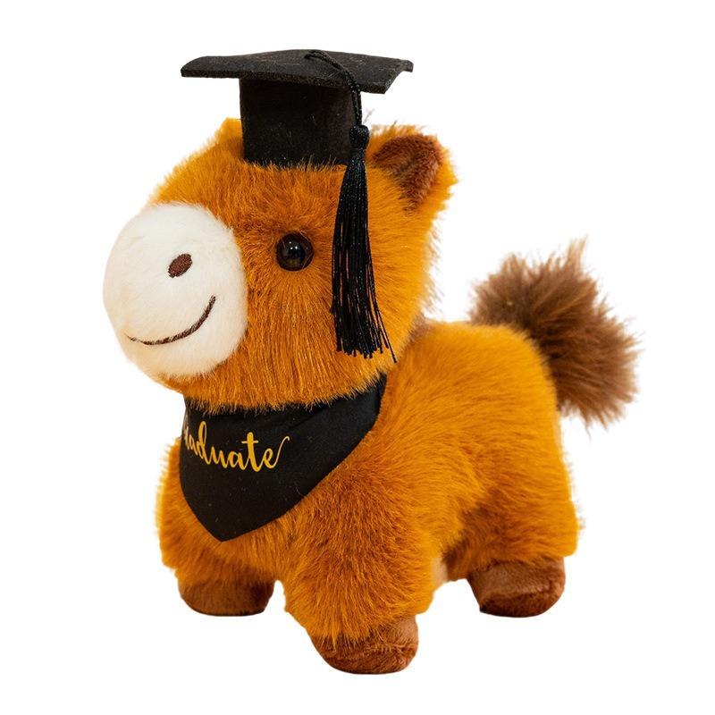 1Pc 28cm Happy Foal Graduation Doll Plush Toys Kawaii Horse with Graduation Cap for Student Graduate Gifts