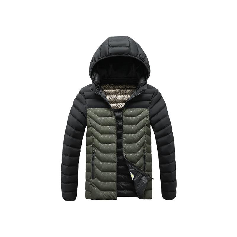 Cotton-padded Men's Winter Contrasting Color Graphene Slim-fit Removable Cap Thickened Hooded Jacket Men's